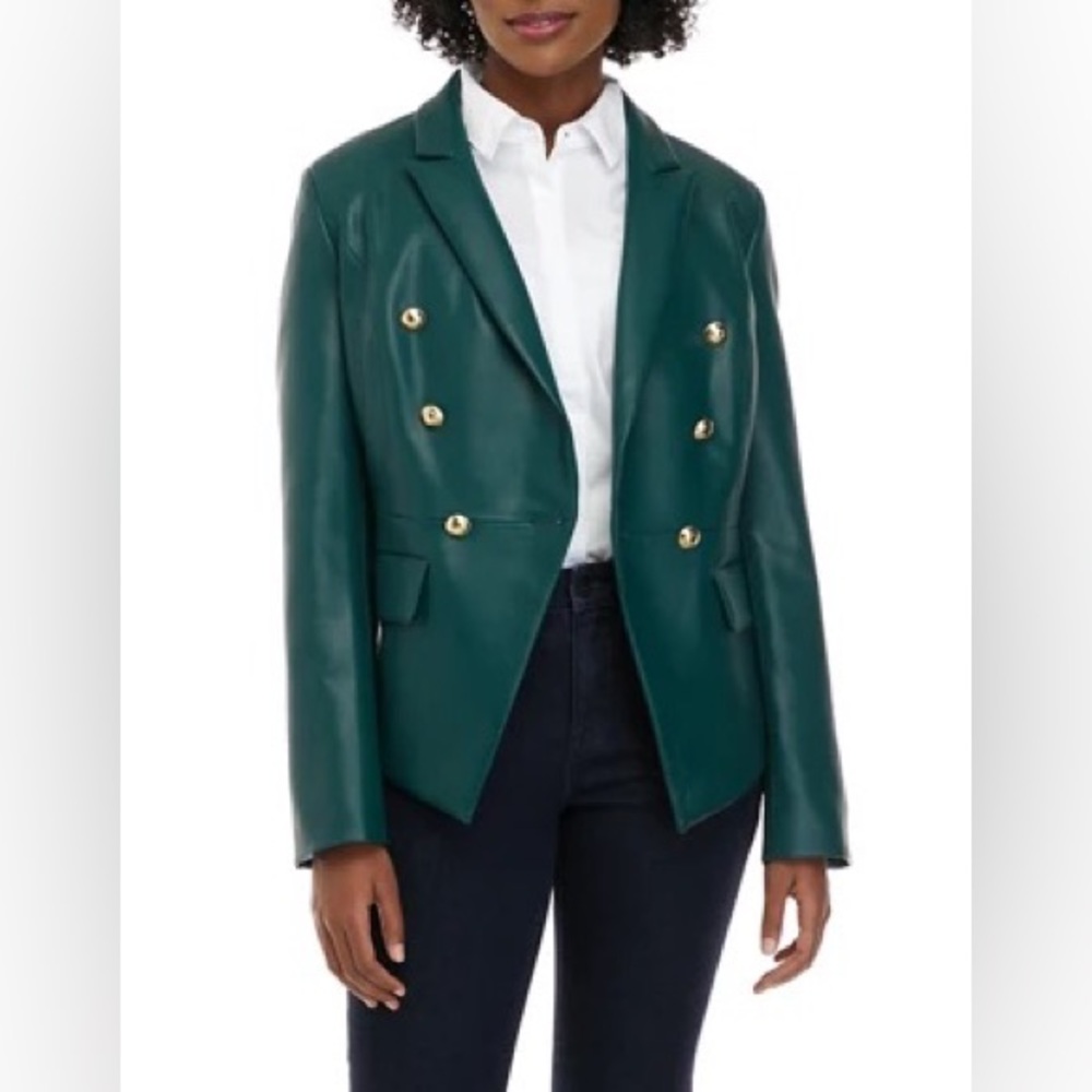 Women's Faux Leather Double Breasted Blazer